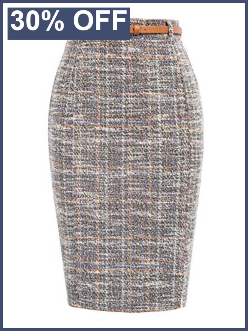 Tweed Pencil Skirt Knee Length with Slit High Rise Bodycon